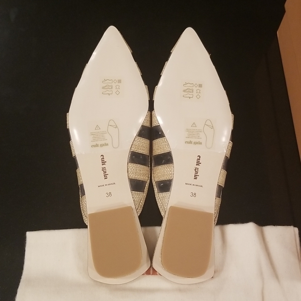 ๐CULT GAIA๐ Femi Flats Pointed Toe Open Back Flat Mules ~ Natural EU 38 NWT - Picture 14 of 16